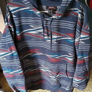 Ariat Navy Hoodie with Red, Teal & Gray Stripes